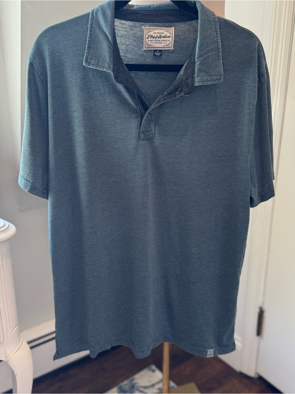 Flag & Anthem Dry Goods Supply Slate Blue Washed Polo Shirt | Size Large